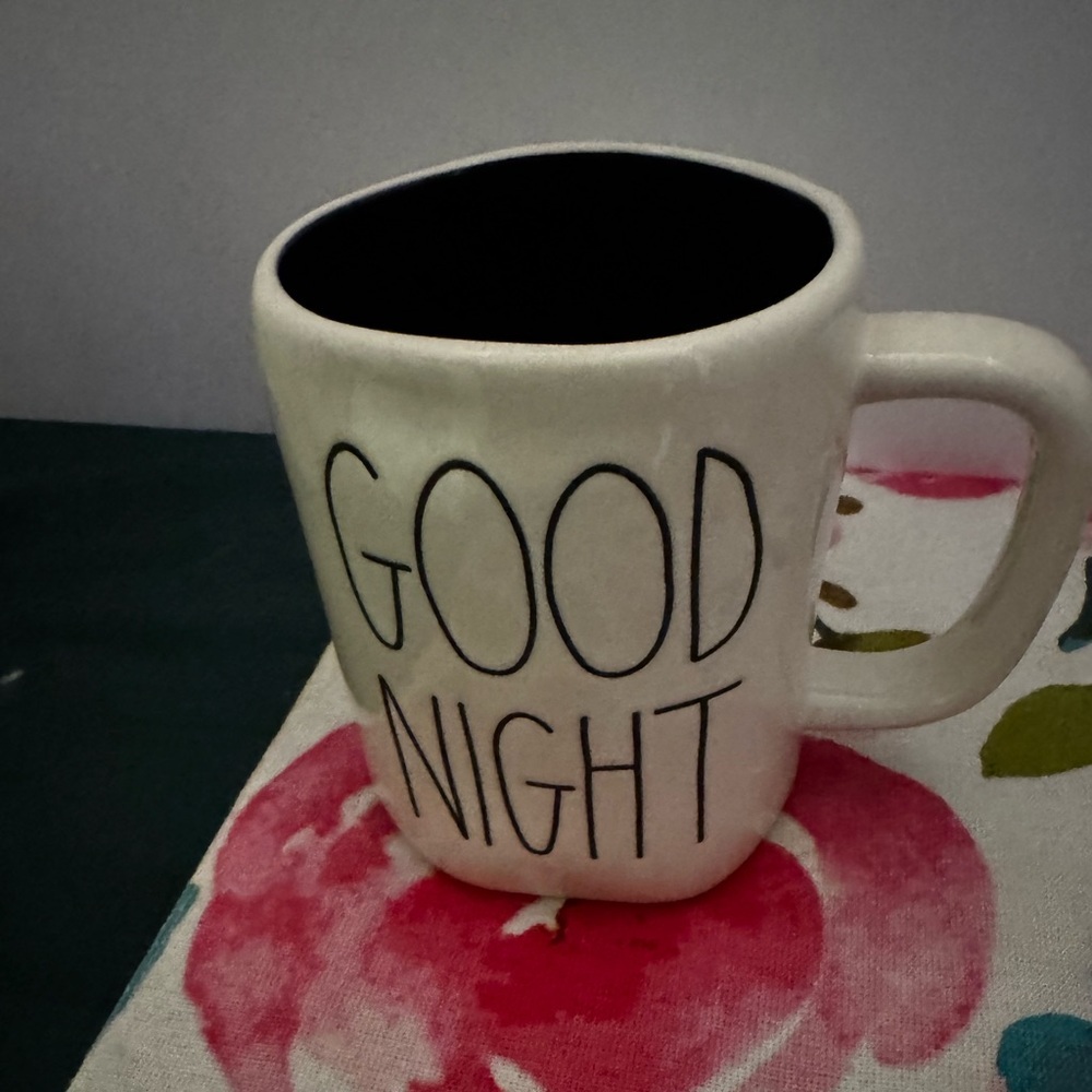 Rae Dunn “Good Night” White and Black Interior Coffee Tea Mug Collectible
